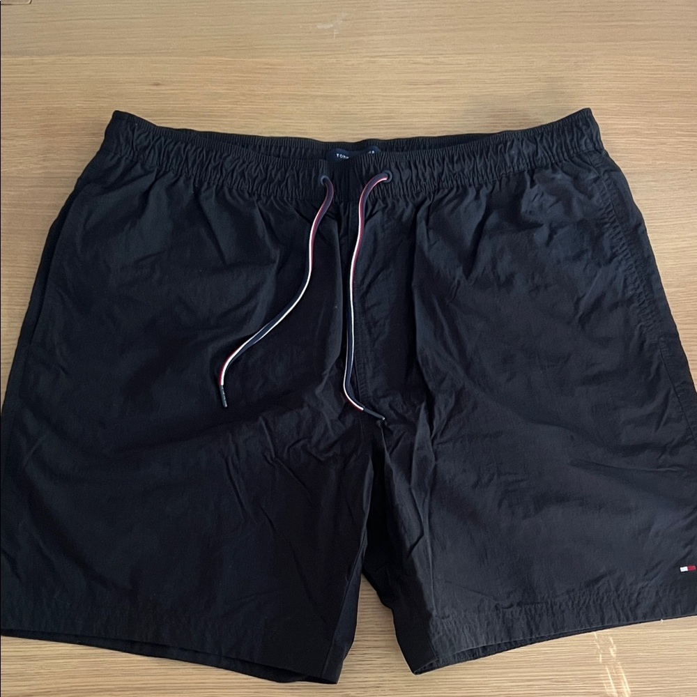Tommy Hilfiger Men's Black Swim Trunks with Contrast Drawcord